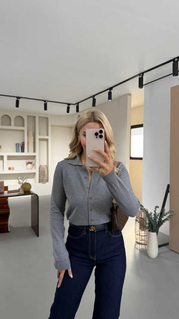 Premium Seri Polo Yaka Antrasit Yumuşak Dokulu Hırka