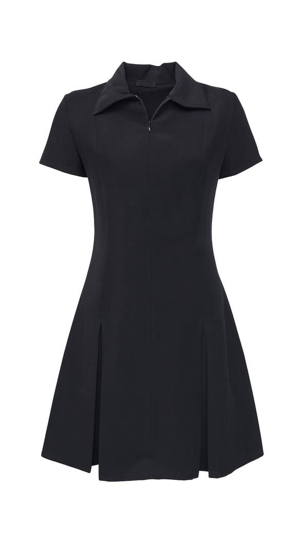 Gömlek Yaka Önden Fermuarlı Siyah Tensel Elbise