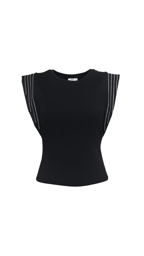 Omuz Taş Detay T Kol Siyah Tshirt