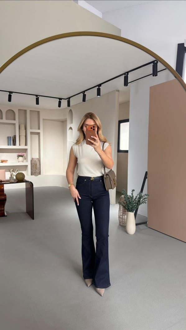 Premium Seri Likralı Lacivert İspanyol Paça Jean