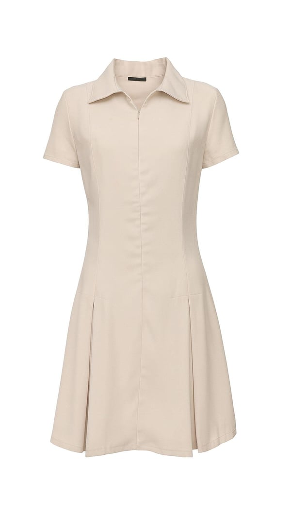 Gömlek Yaka Önden Fermuarlı Taş Tensel Elbise