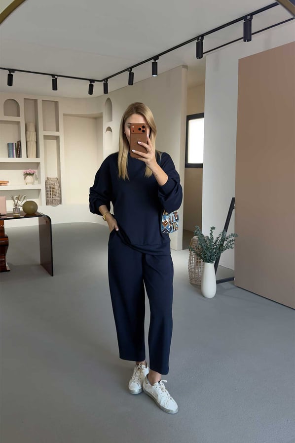 Lacivert Slouchy Pantolon Sweat Modal Takım