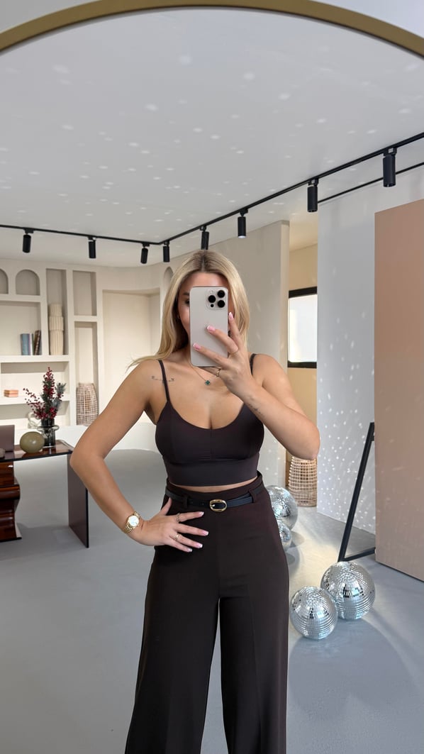 Sırtı Çapraz Göğüs Kaplı Kahve Bralet