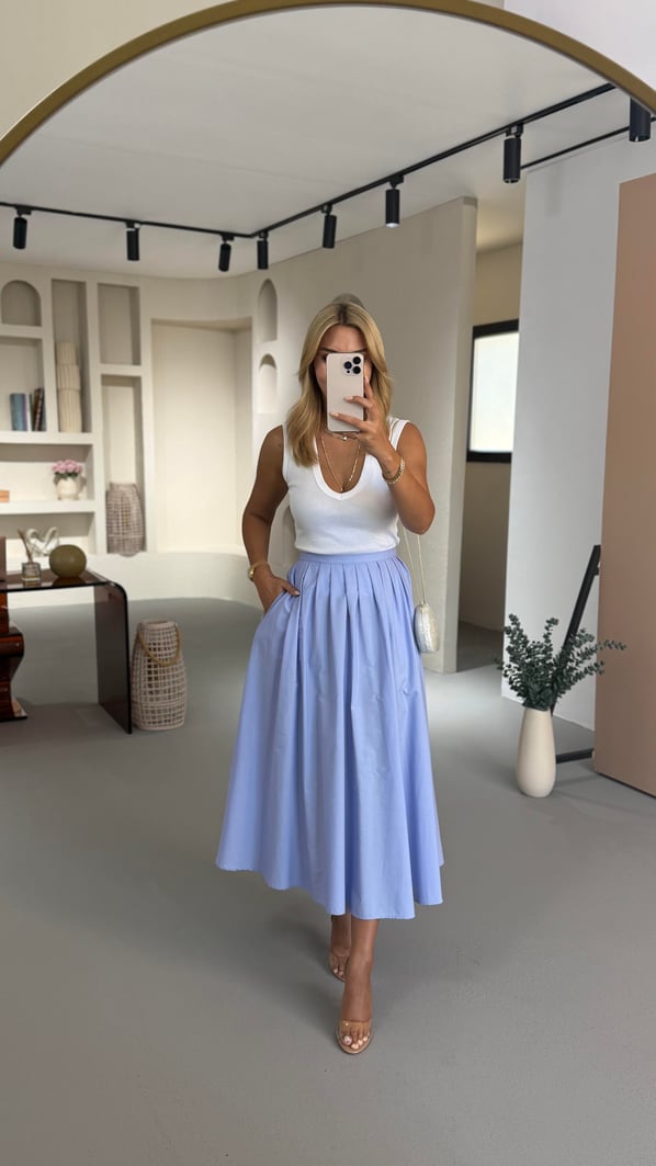 Premium Seri Piliseli Leylak Poplin Çan Etek