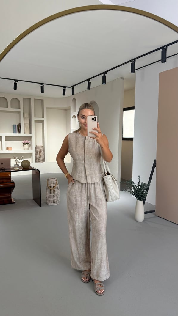 Premium Seri Vizon Kırınkıl Yelek Pantolon Takım