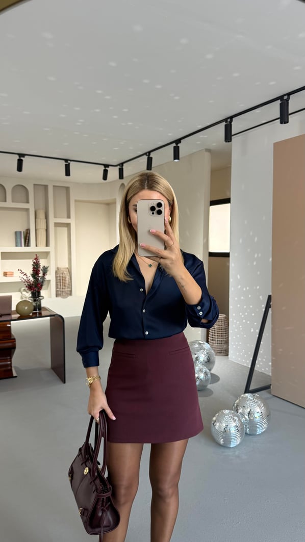 Premium Lacivert Saten Gömlek