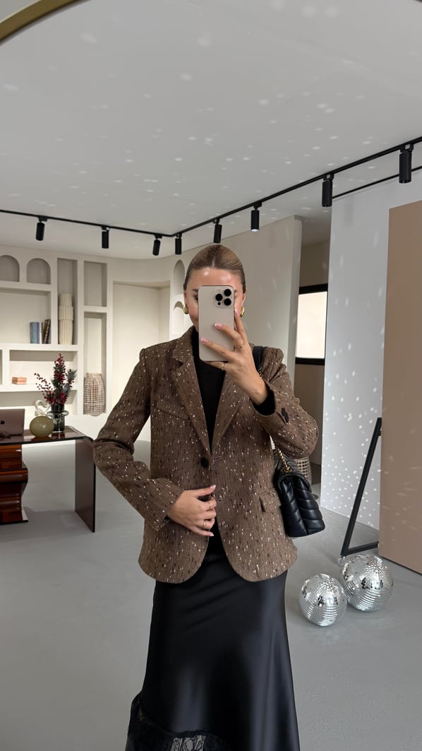 Premium Seri Kahve Nopeli Blazer Ceket