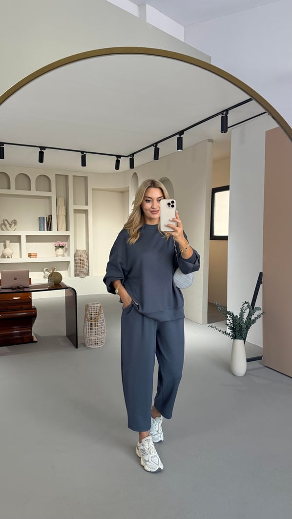 Antrasit Slouchy Pantolon Sweat Modal Takım