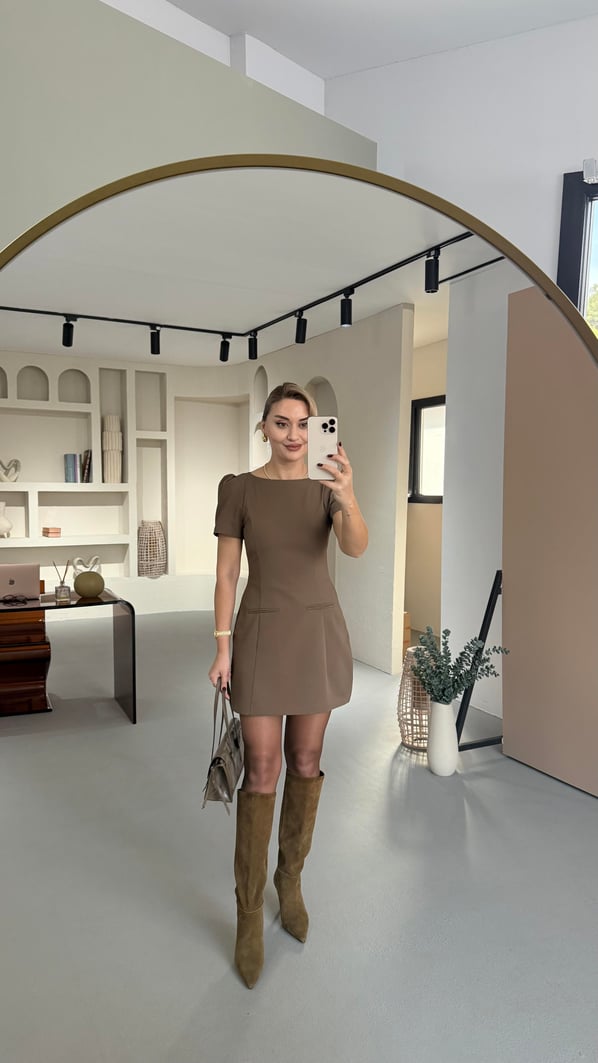 Süs Cep Detay Haki İçi Şortlu Elbise