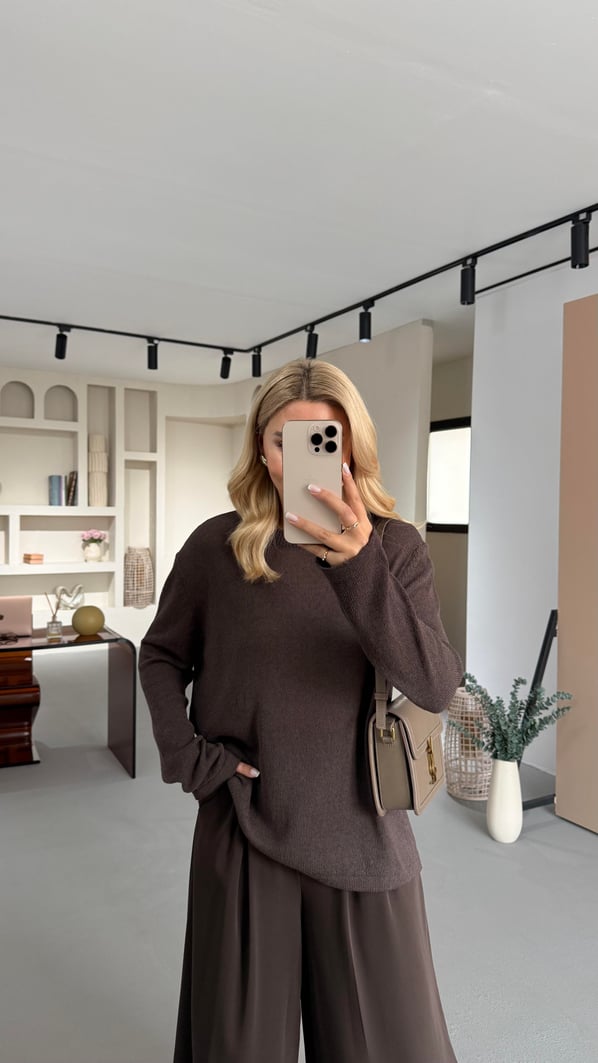 Premium Kahve Oversize Merserize Triko