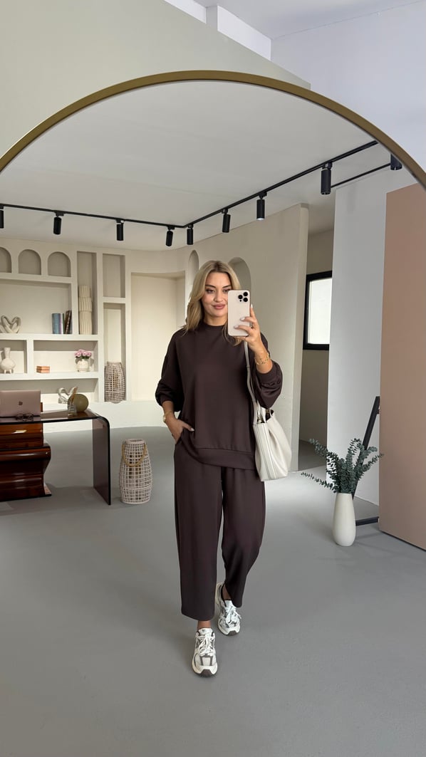 Kahve Slouchy Pantolon Sweat Modal Takım