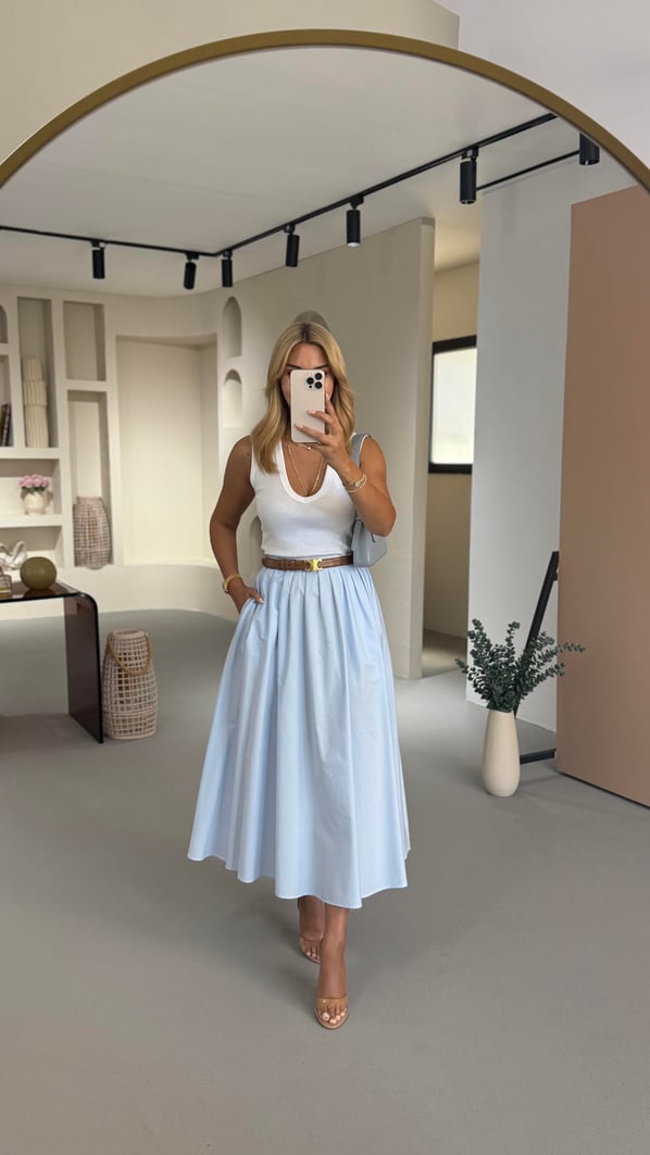 Premium Seri Piliseli Bebek Mavi Poplin Çan Etek