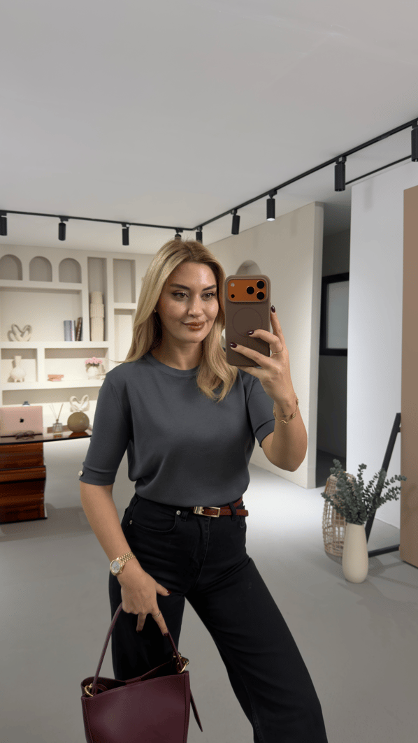 Kol Düğme Detay Antrasit Triko