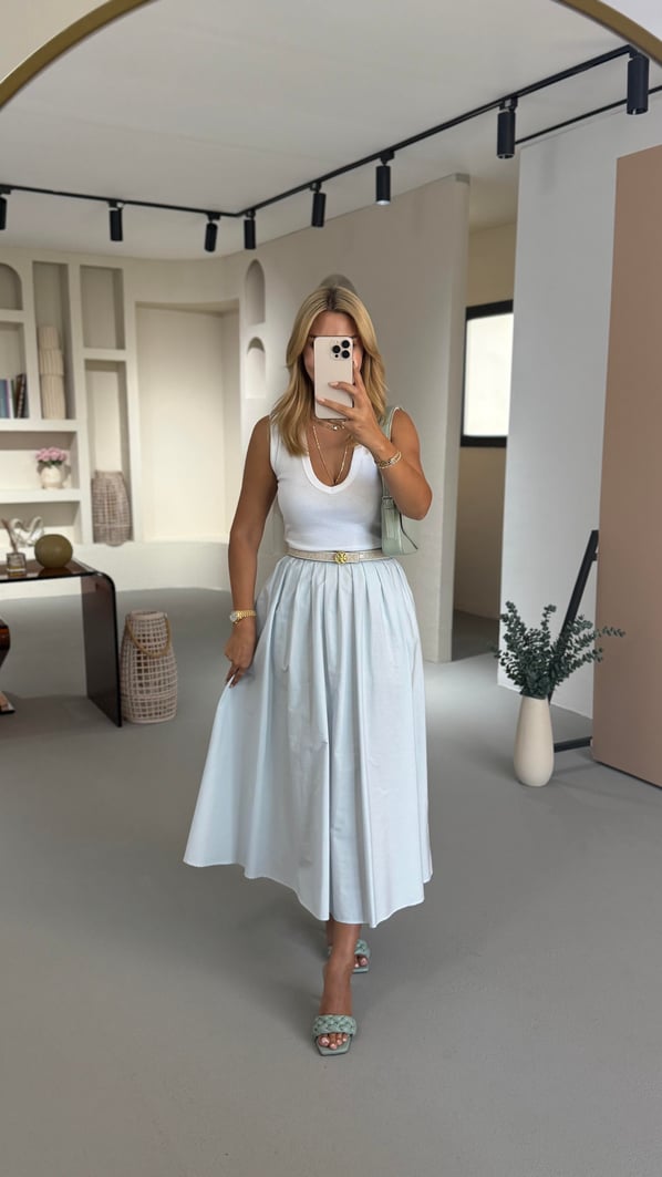 Premium Seri Piliseli Mint Poplin Çan Etek