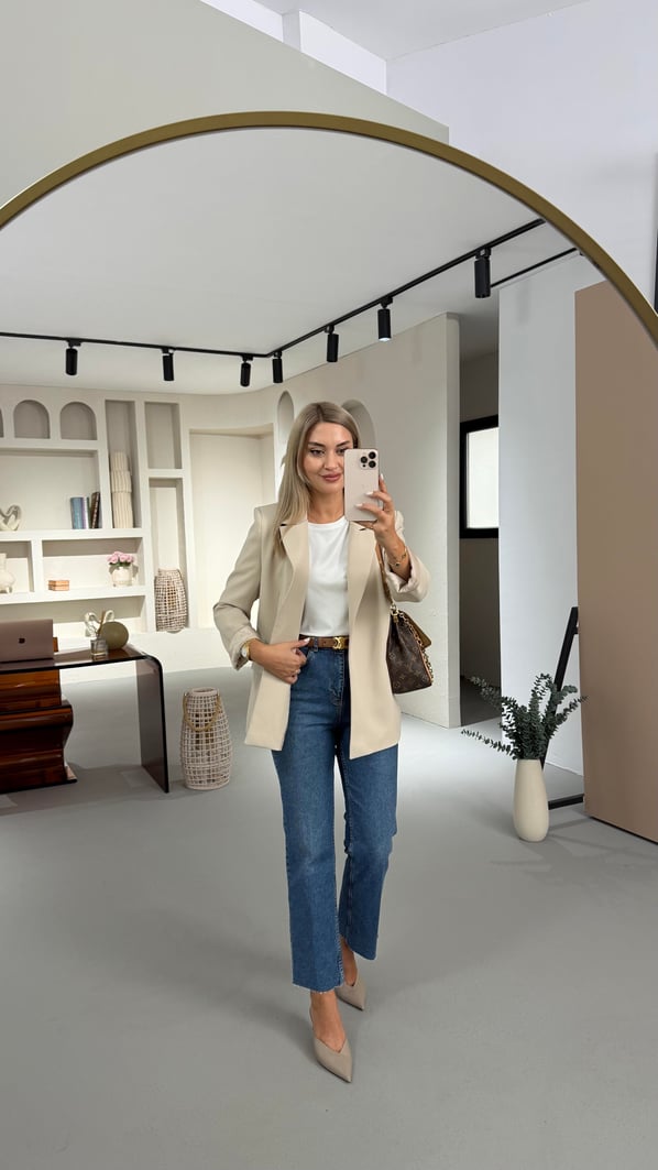 Premium Seri Ütü İzli Mavi Boy Fit Jean