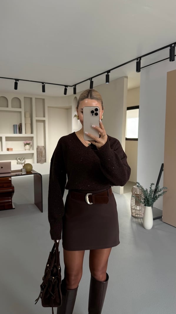 V Yaka Payet Detay Kahve Kazak