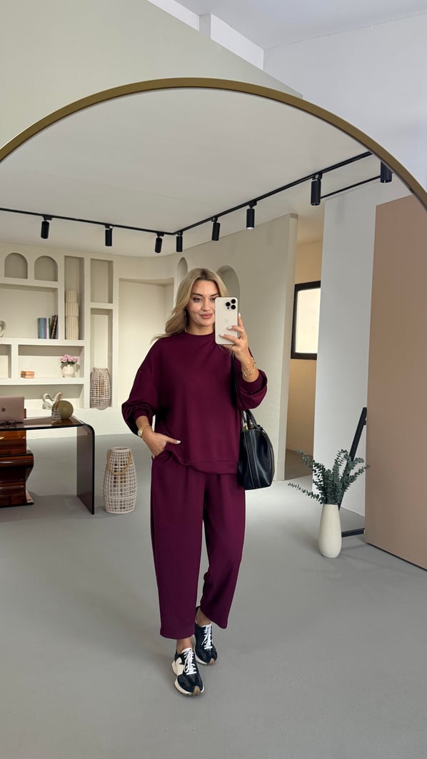 Mürdüm Slouchy Pantolon Sweat Modal Takım