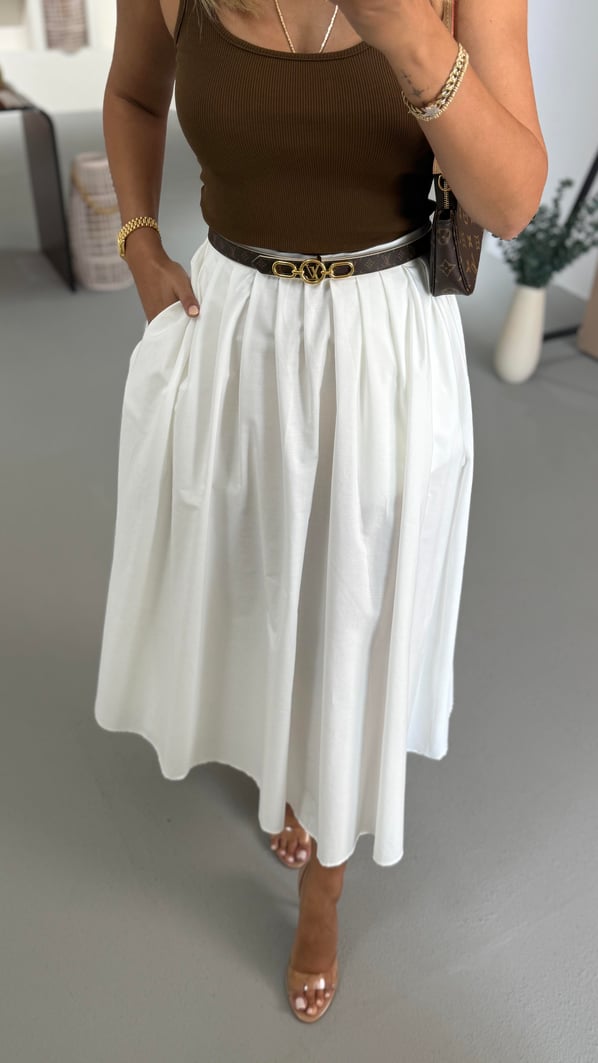 Premium Seri Piliseli Ekru Poplin Çan Etek