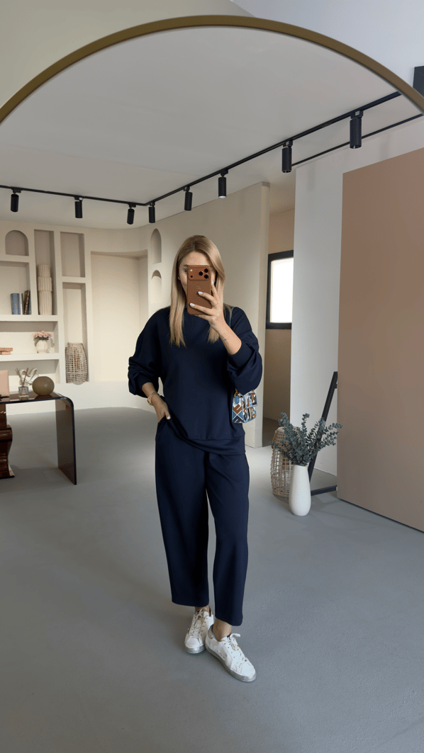 Lacivert Slouchy Pantolon Sweat Modal Takım