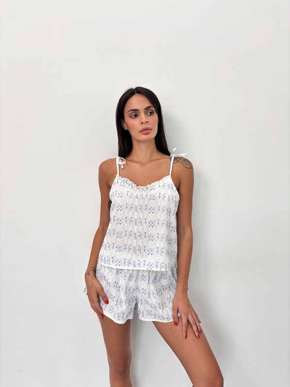 Askısı Ayarlanabilir Şortlu Mavi Fisto Takım Pijama