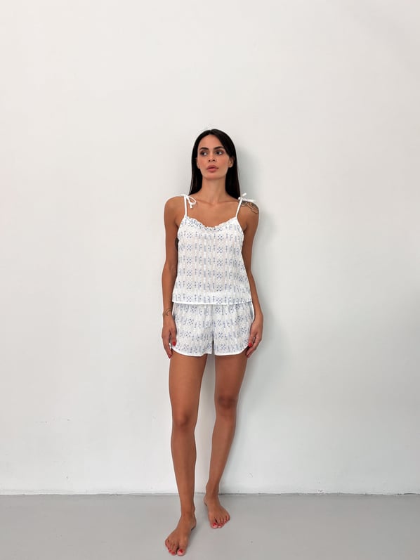 Askısı Ayarlanabilir Şortlu Mavi Fisto Takım Pijama