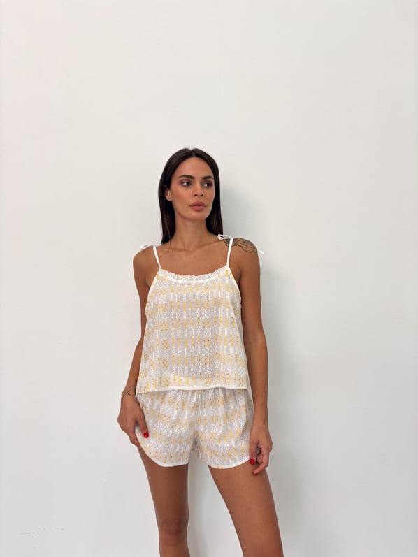 Askısı Ayarlanabilir Şortlu Sarı Fisto Takım Pijama