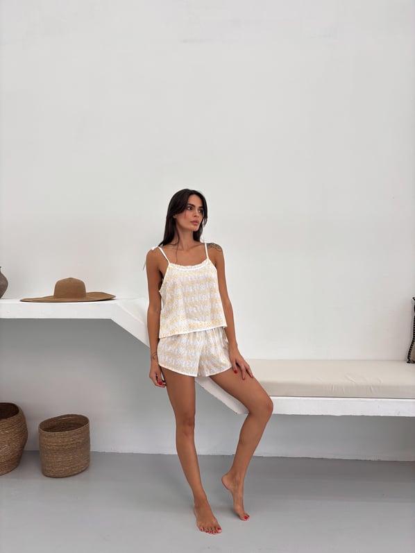 Askısı Ayarlanabilir Şortlu Sarı Fisto Takım Pijama