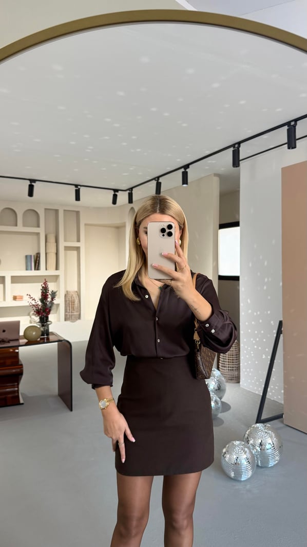 Premium Kahve Saten Gömlek