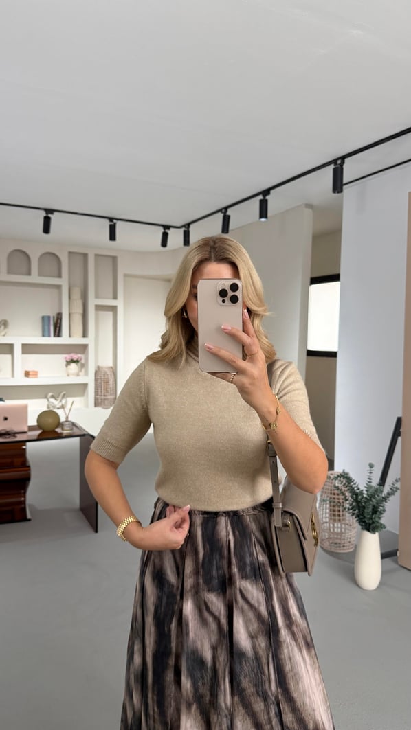 Yarım Balıkçı Kısa Kol Yumuşak Doku Camel Kazak