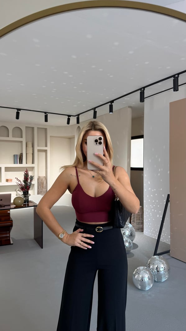 Sırtı Çapraz Göğüs Kaplı Bordo Bralet