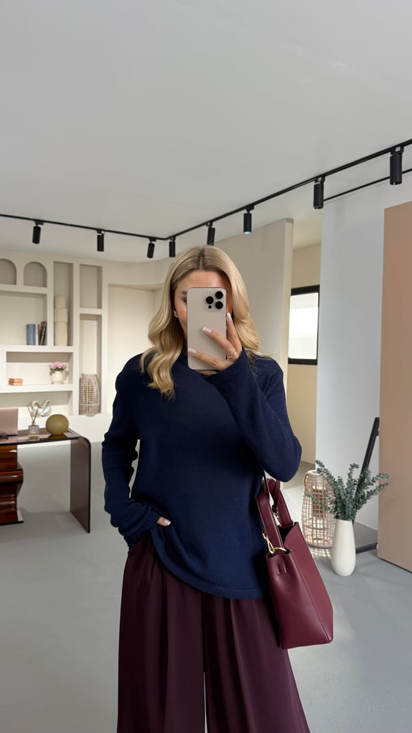 Premium Lacivert Oversize Merserize Triko