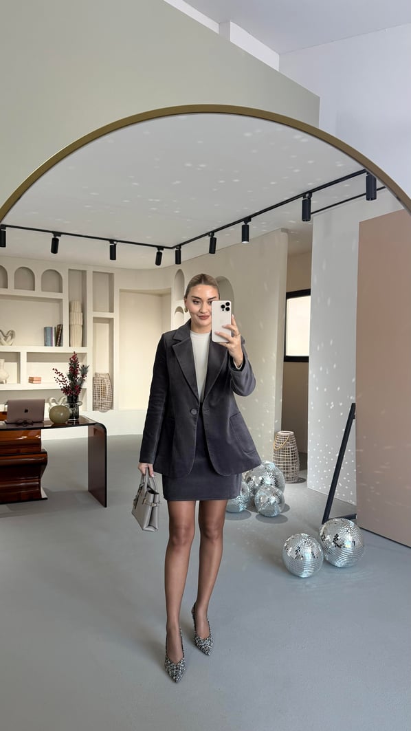 Kadife Füme Mini Etek