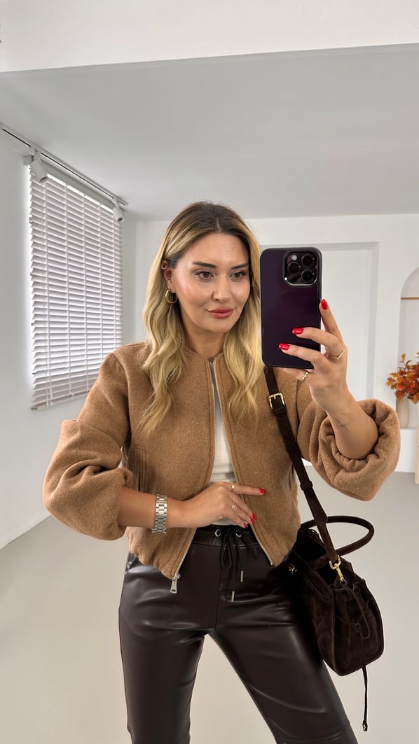 Balon Kol Camel Bomber Kaşe Ceket