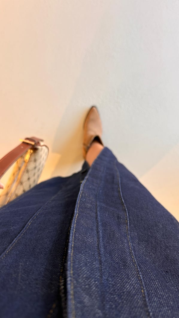 Bel Ayarlamalı Boydan Düğmeli Lacivert Denim Elbise