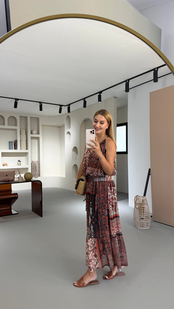 Bel drapeli Bohem Şifon Elbise