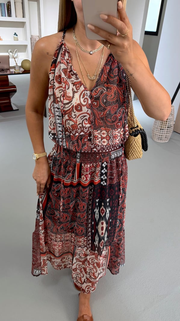 Bel drapeli Bohem Şifon Elbise