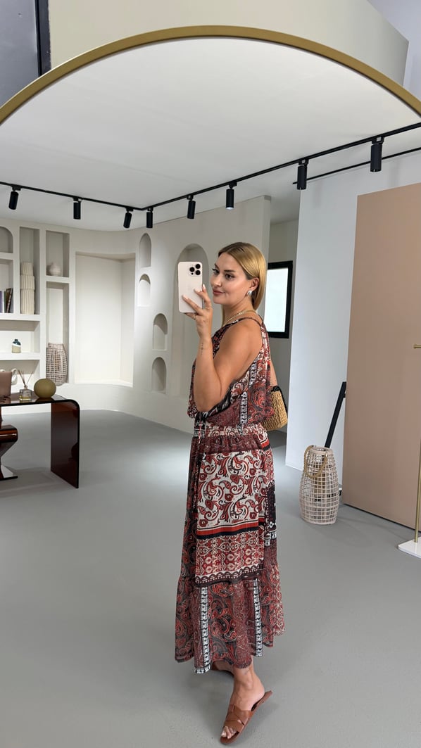 Bel drapeli Bohem Şifon Elbise