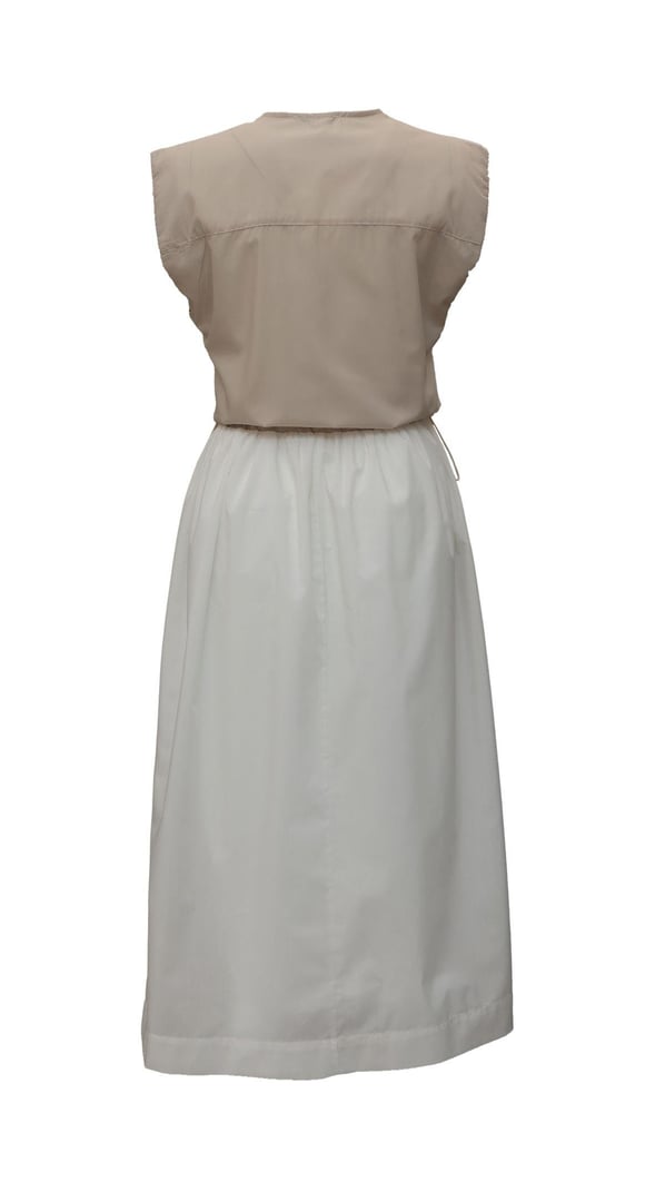 Bel Lastik Ayarlamalı Cep Detay Taş Ekru Kontrast Elbise