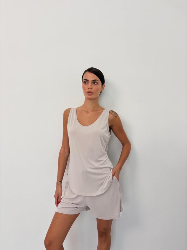 Bel Lastikli Dökümlü Taş Modal Şort