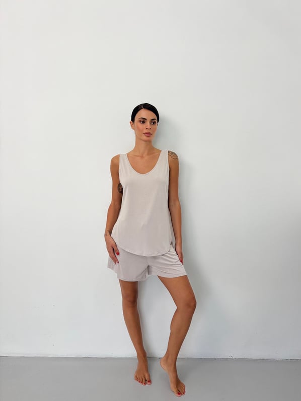 Bel Lastikli Dökümlü Taş Modal Şort
