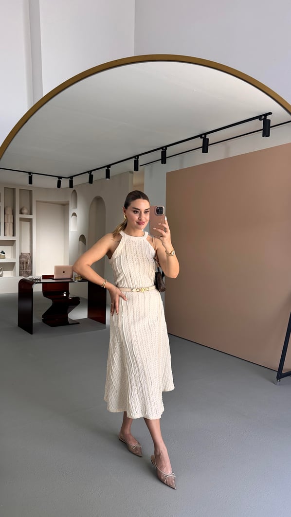 Bel Lastikli Natural Fistolu Asimetrik Çan Etek