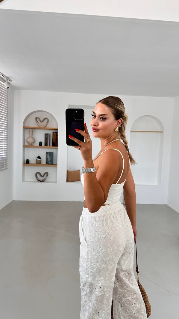 Beli Lastikli Astar Detay Ekru Fisto Pantolon