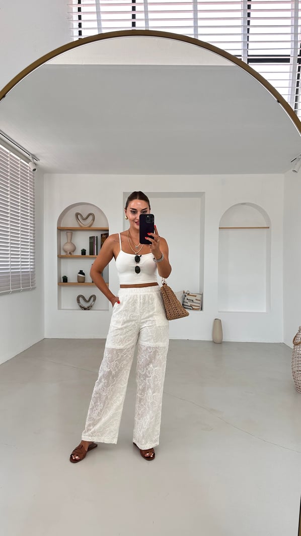 Beli Lastikli Astar Detay Ekru Fisto Pantolon