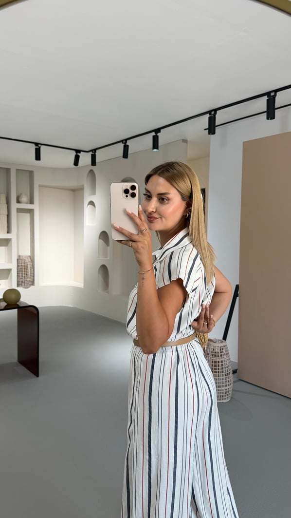 Beli Lastikli Marin Keten Palazzo Pantolon