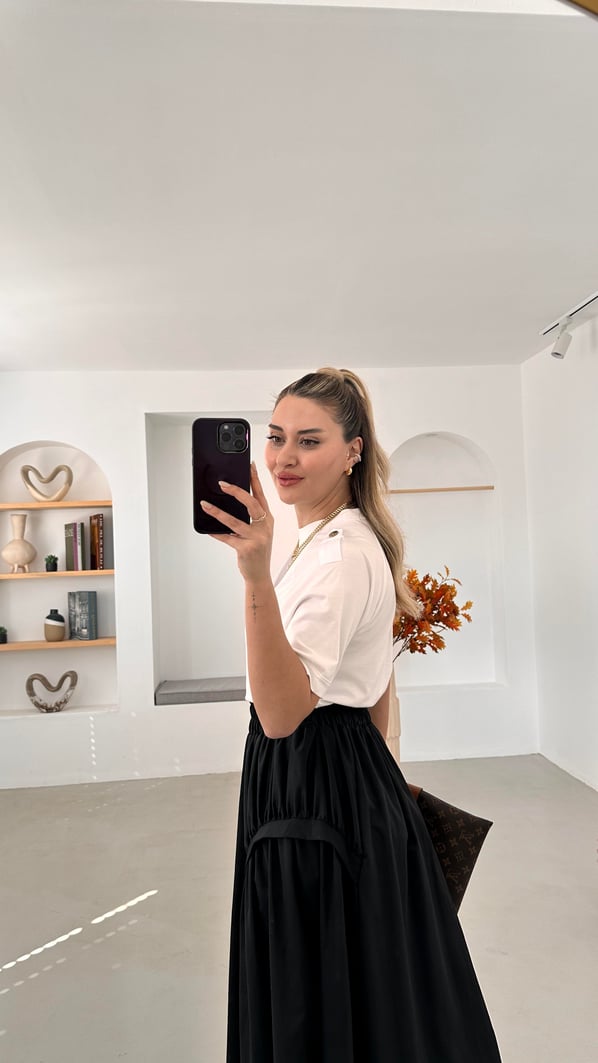 Beli Lastikli Midi Boy Siyah Poplin Etek