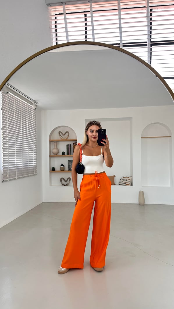 Beli Lastikli Orange Bol Tensel Pantolon