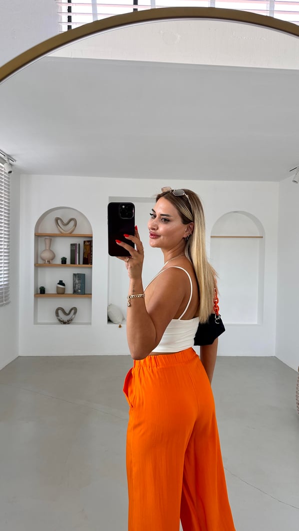 Beli Lastikli Orange Bol Tensel Pantolon