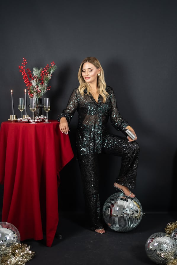 Beli Lastikli Pul Payet Silver Bol Pantolon