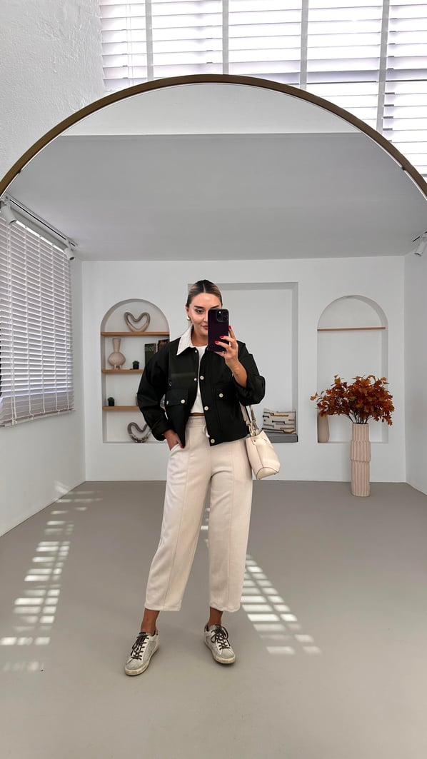 Beli Lastikli Taş Süet Slouchy Pantolon