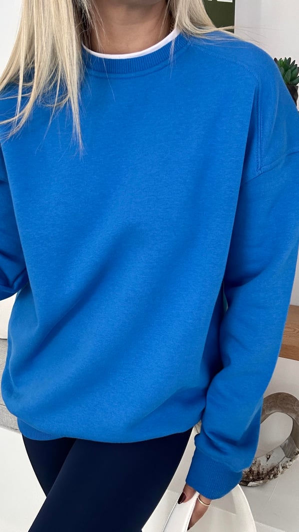 Bisiklet Yaka Şardonlu Saks Sweatshirt